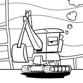 Excavator cartoon black and white vector