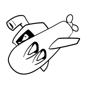 Submarine cartoon black and white clipart
