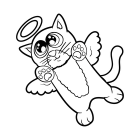 Cat angel cartoon black and white clipart