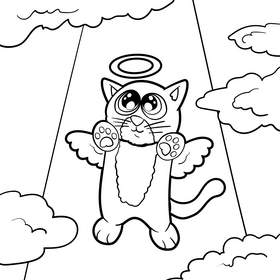 Cat angel cartoon drawing black and white vector