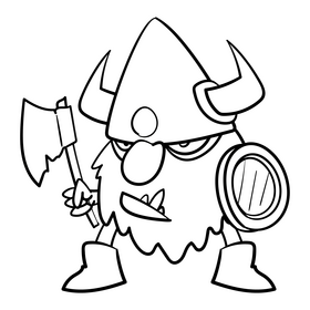 Viking cartoon black and white clipart
