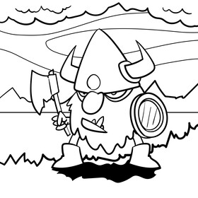 Viking cartoon black and white vector