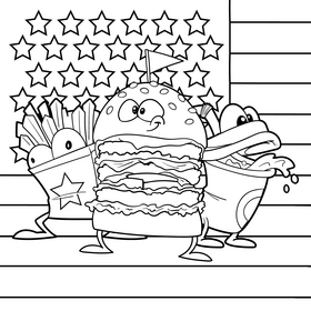 Fast food cartoon drawing black and white vector