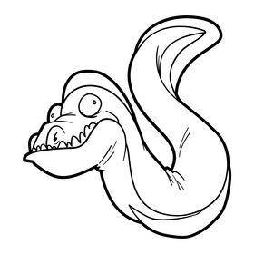 Muraena fish cartoon black and white clipart