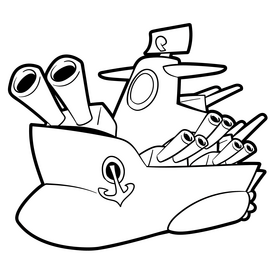 Battleship cartoon black and white clipart