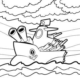 Battleship cartoon drawing black and white vector