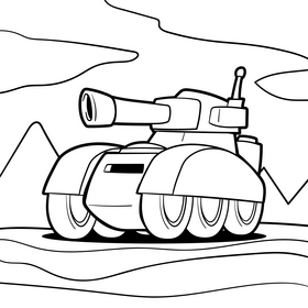 Tank cartoon drawing black and white vector
