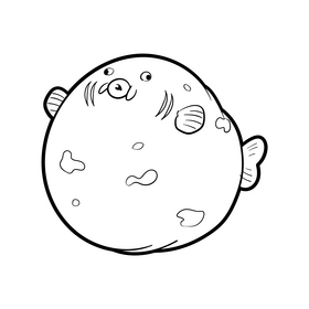 Pufferfish cartoon black and white clipart