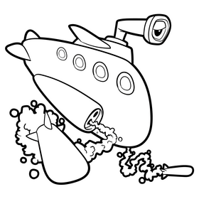 Submarine cartoon black and white clipart