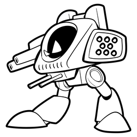 Robot cartoon black and white clipart