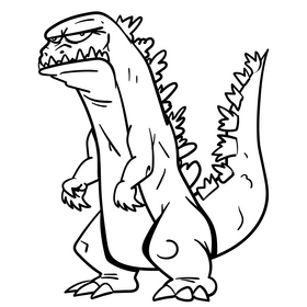 Godzilla cartoon black and white clipart
