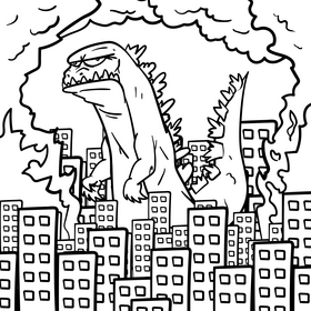 Godzilla cartoon drawing black and white vector