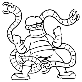 Doctor octopus superhero cartoon black and white clipart