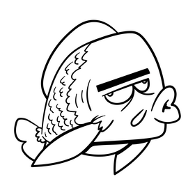 Fish cartoon black and white clipart