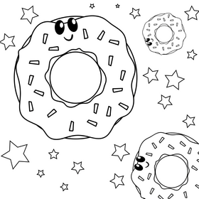 Donut cartoon drawing black and white vector