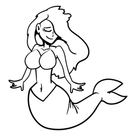 Mermaid cartoon black and white clipart