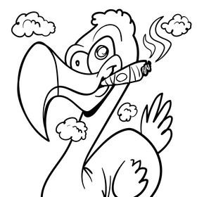 Flamingo cartoon black and white clipart