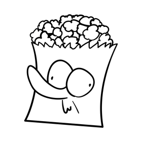 Popcorn cartoon black and white clipart