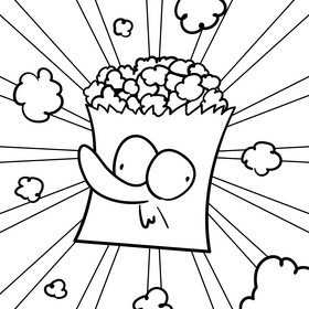Popcorn cartoon drawing black and white vector