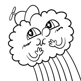 Cute cloud with rainbow cartoon black and white clipart