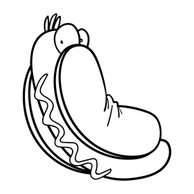 Hot Dog cartoon black and white clipart