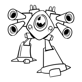 Robot cartoon black and white clipart