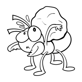 Ant cartoon black and white clipart