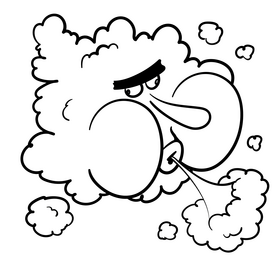 Wind, cloud cartoon black and white clipart