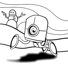 Robot cartoon drawing black and white vector