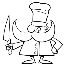 Chef cartoon black and white clipart