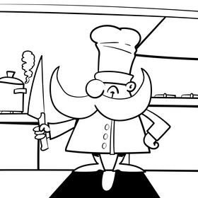 Chef cartoon drawing black and white vector