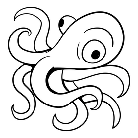 Octopus cartoon black and white clipart