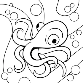 Octopus cartoon drawing black and white vector