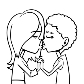 Love couple cartoon black and white clipart