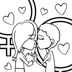 Love couple cartoon drawing black and white vector