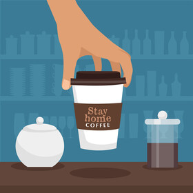 Takeaway coffee with sign Stay Home stock illustration vector