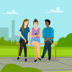 Showing phone to friends vector