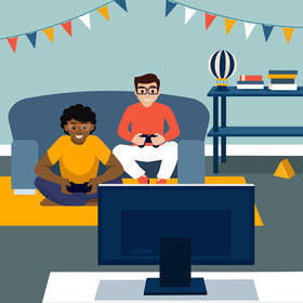 Nerds playing video games vector