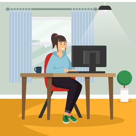 Girl working from home vector