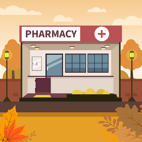 Pharmacy store in autumn vector