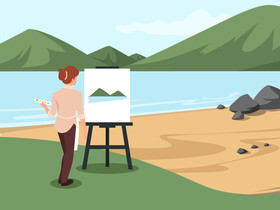 Young woman painting nature vector