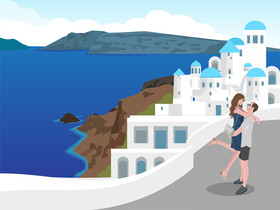 Couple honeymoon in Santorini vector