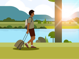 Man walking to village vector
