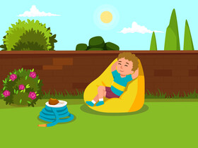 Boy relaxing backyard vector