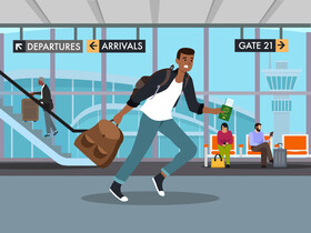 Passenger Running To Flight Boarding Gate vector