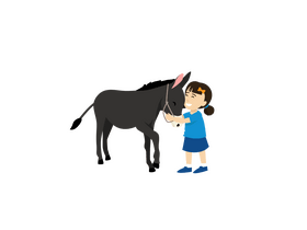 Happy kid playing with donkey clipart