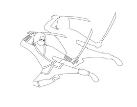 Ninja drawing black and white vector