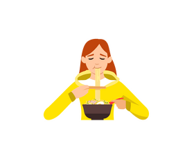 Young woman eating delicious asian food clipart