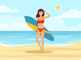 Cute girl surfing vector