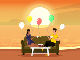 Happy couple at beach party vector